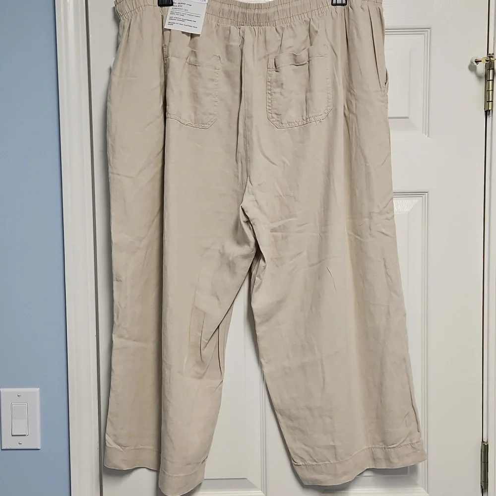 Westbound Linen Blend Mid‎ Rise Straight Leg Lightweight Pant: Natural: Size- 3X